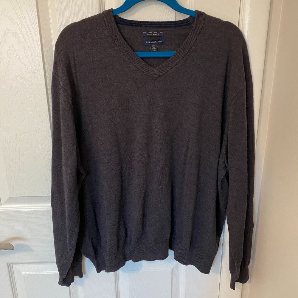 Club Room Estate 100% Merino Wool V-Neck Sweater Grey Men's‎ XXL